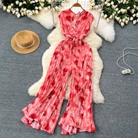 Summer Elegant Women Abstract Print Jumpsuit Chic Streetwear Wide Leg Romper Mujer V Neck Bodycon Sleeveless High Jumps - Image 5