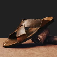 Sandales d'été pour hommes en cuir véritable, chaussures décontractées pour hommes, sandales en cuir pour hommes, chaussures de plage pour hommes, chaussures romaines pour hommes 1