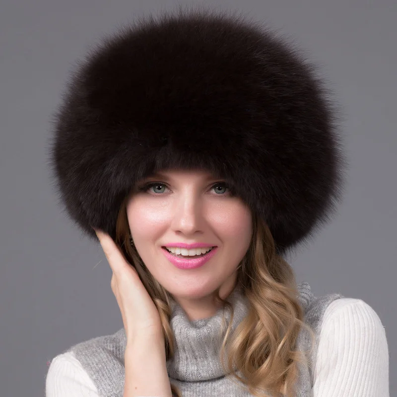 

Fur Hat for Women Natural Raccoon Fox Hair Russian Ushanka Cap Winter Thick Warm Ears Fashion Bomber Cap Black Freeshipping