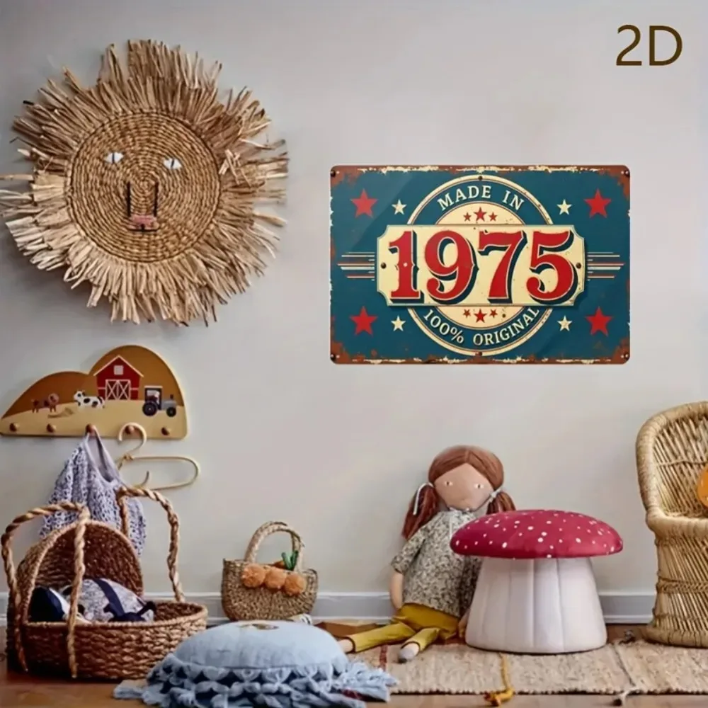 1개 빈티지 1975 메탈 틴 사인 월 아트 - '1975년 제작 100% 오리지널' 러스틱 아이언 플라크, 12x8 인치 레트로 장식