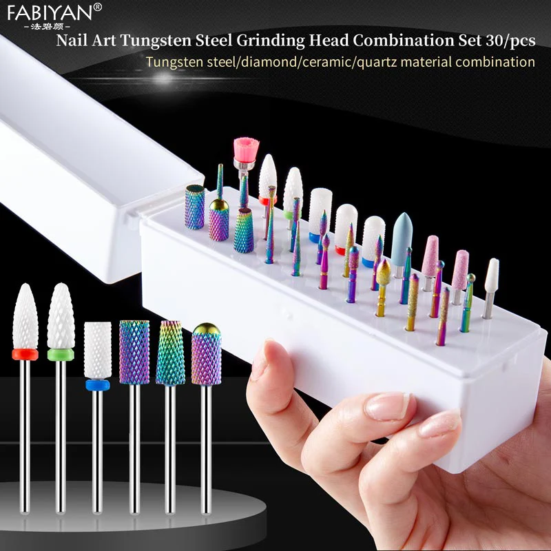 

30Pcs Nail Art Drill Bits With Storage Display Box Carbide Tungsten Grinding Head Set Manicure Removing Gel Varnish Burr