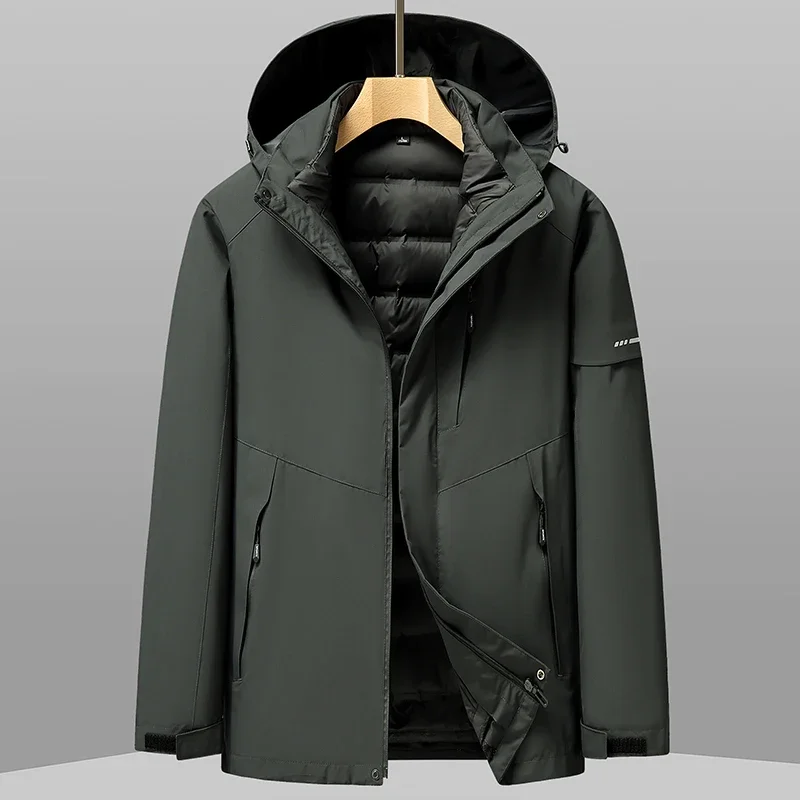 thumbnail image 1 of Chaqueta de plumón corta de lujo para mujer, de invierno, acolchada, con relleno de plumón de pato, forro extraíble, chaquetas para hombre, abrigo impermeable para parejas, 1 of 5