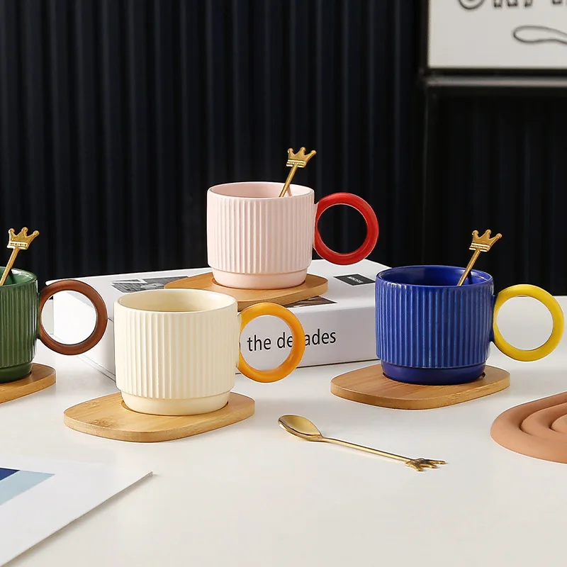 Ceramic Cup Women'S Office Coffee Cup With Bamboo Saucer With Spoon Mg-202