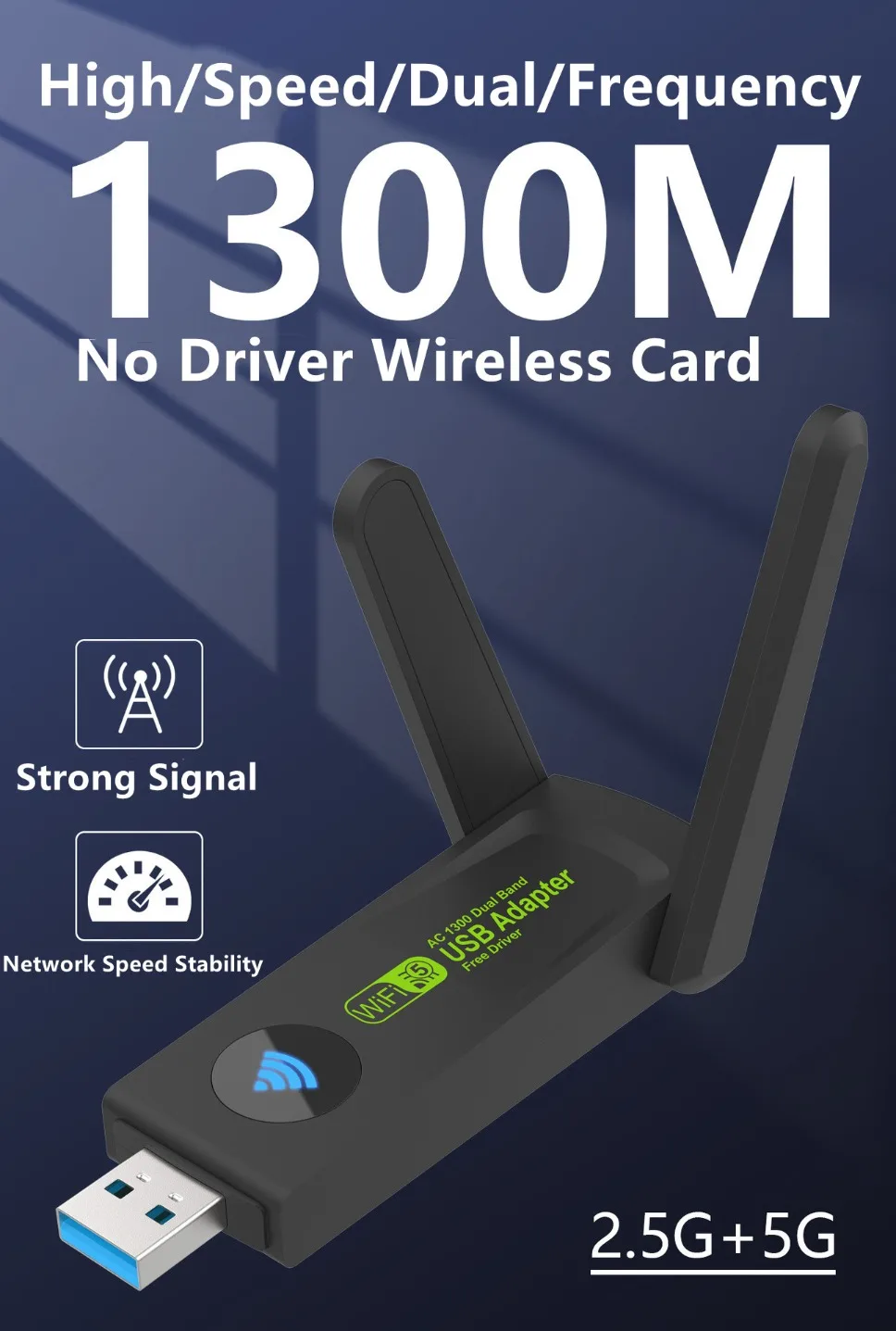 Dongle para Desktop, Laptop, Antena WiFi, Ethernet, 5G e 2.4G, Dual Band, WiFi5