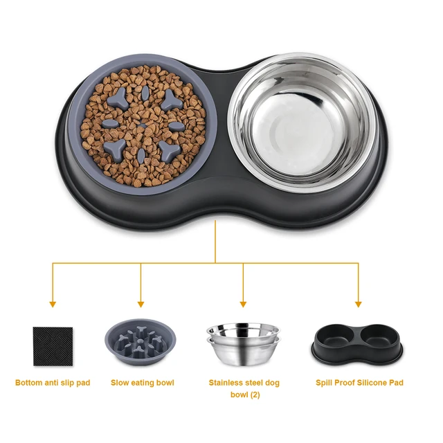 Double dog bowl non slip pet show food bowl stainless steel water food feeder for dogs