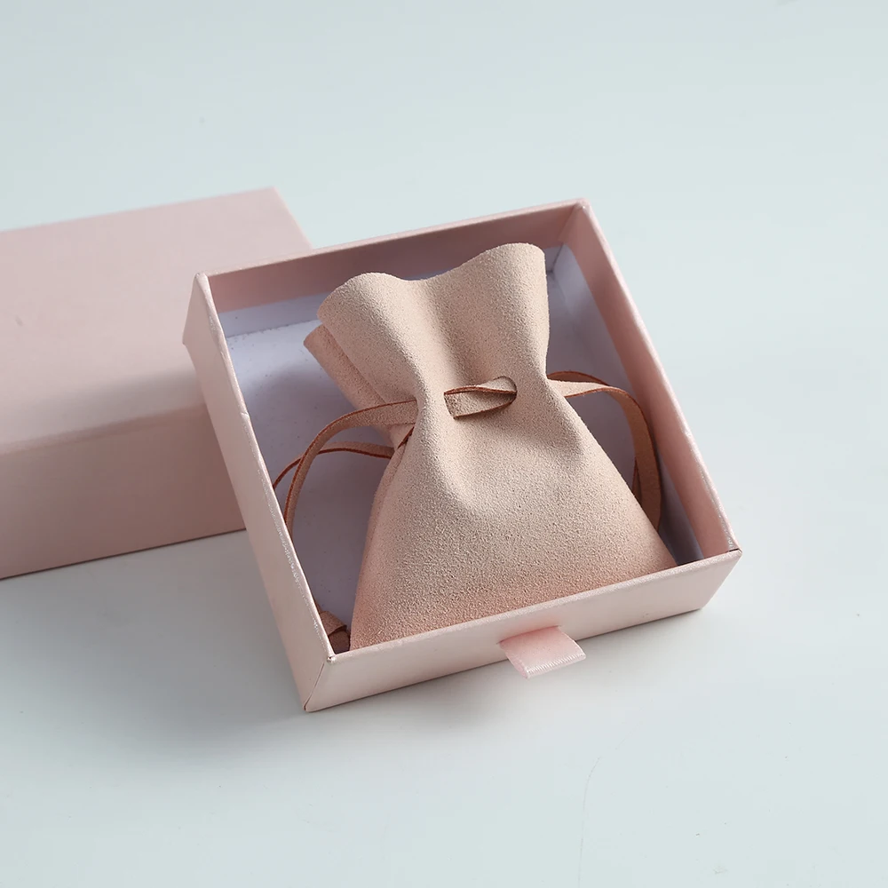 Wholesale Microfiber Jewelry Drawstring Pouches Pink Fungus Style Ring Earrings Packaging Gift Storage Bags for Wedding Favors