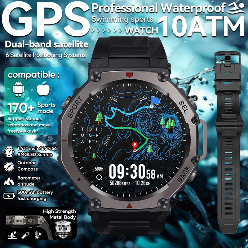 T-Rex 3 Ultra GPS Smart Watch 5 ATM Waterproof Built-in Dual-band GNSS Compass Military Sport Smartwatch Men 2025 New For Xiaomi 1