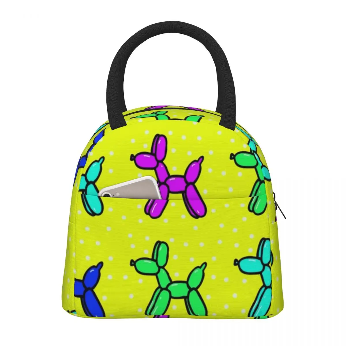 

Colorful Balloon Dogs Lunch Bag Bright Yellow Kawaii Lunch Box Outdoor Picnic Portable Cooler Bag Graphic Thermal Tote Handbags
