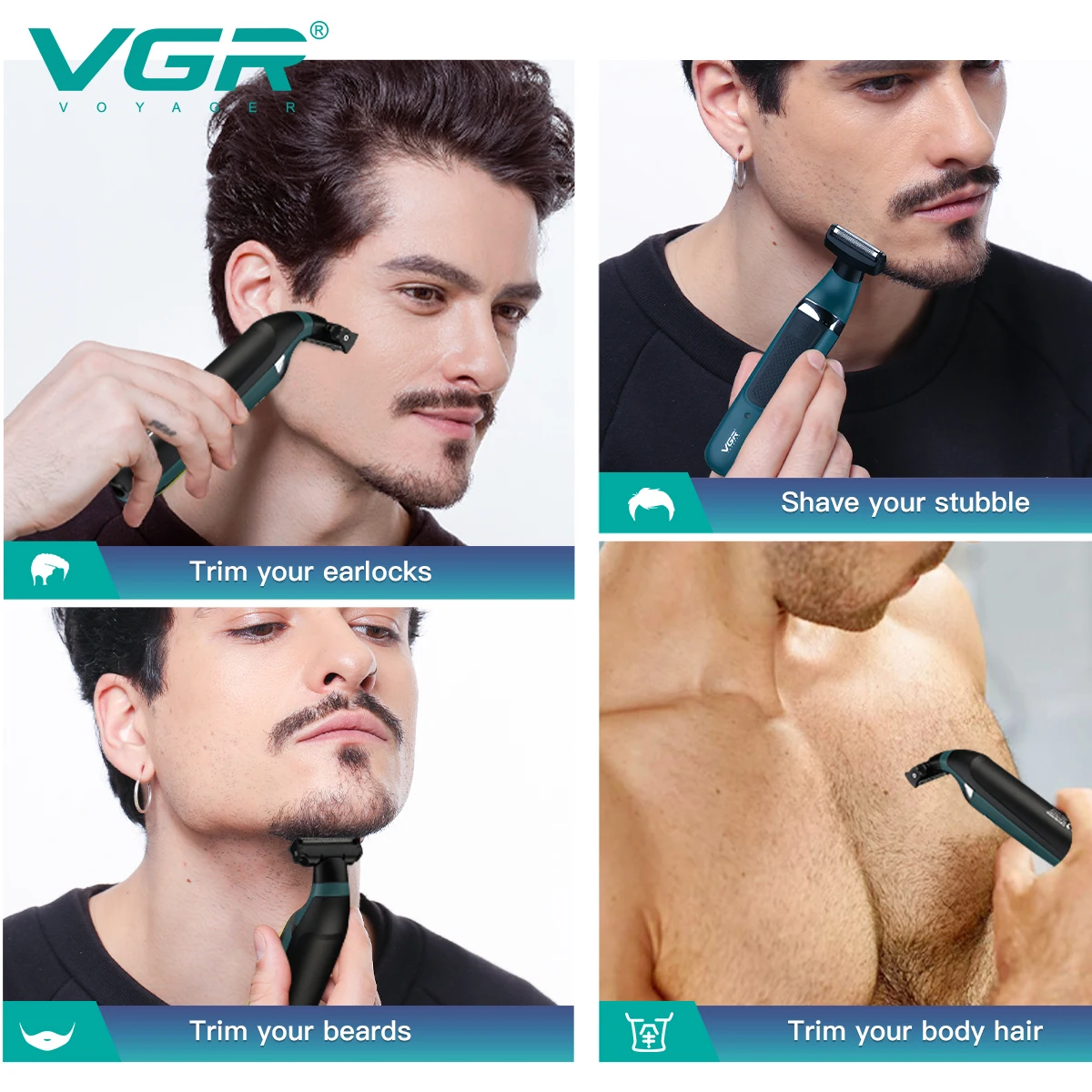 VGR 2in1 Face + Body Electric Shaver Men Grooming Kit Beard&Body Trimmer Rechargeable Electric Razor Wet Dry Washable electric shaver hair trimmer electric razor rotary shaver