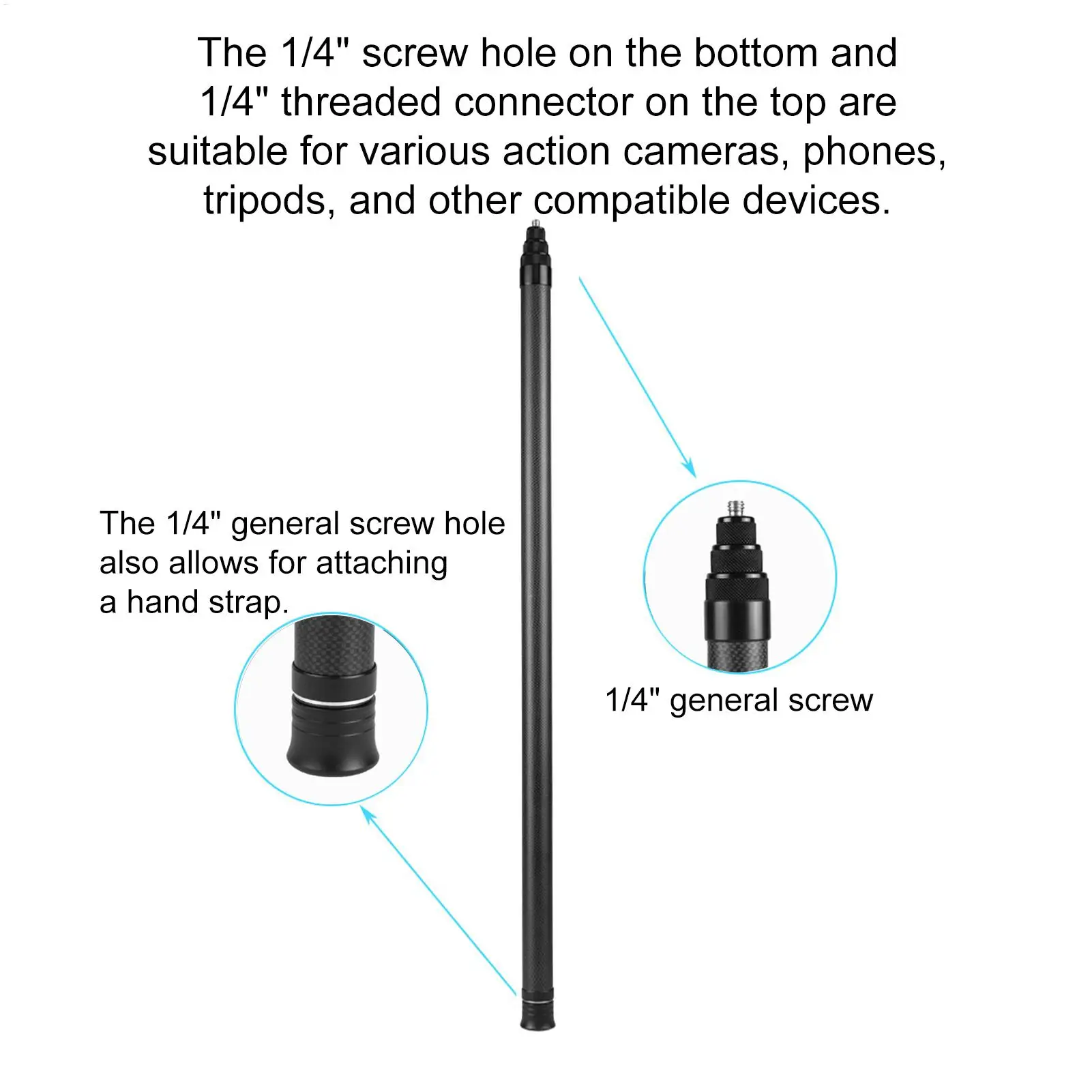 Action Camera Selfie Stick Sport Camera Extendable Selfie Stick Lightweight Equipment Panorama Pole for Photography Enthusiasts