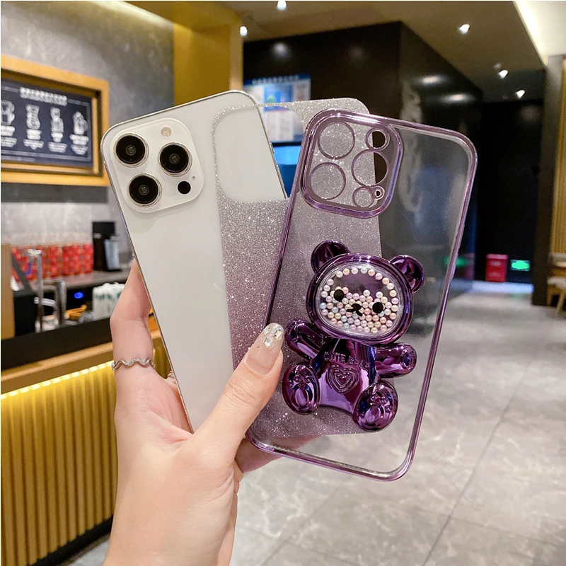 S 21 S 22 Glitter Bling Bear Silicone Phone Holder Case On For