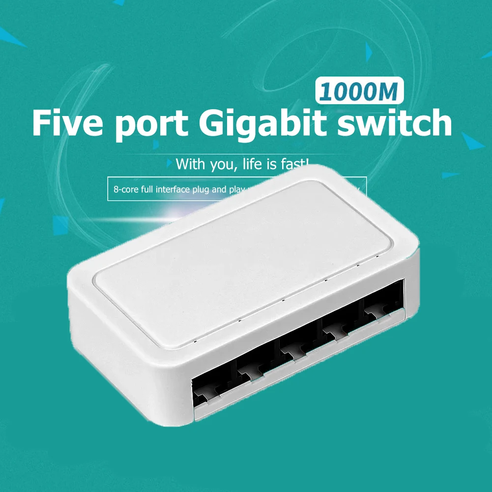 10/100 / 1000Mbps Mini Gigabit Network Switch 5 Port Ethernet Switch Internet Splitter Desktop RJ45 Hub 1