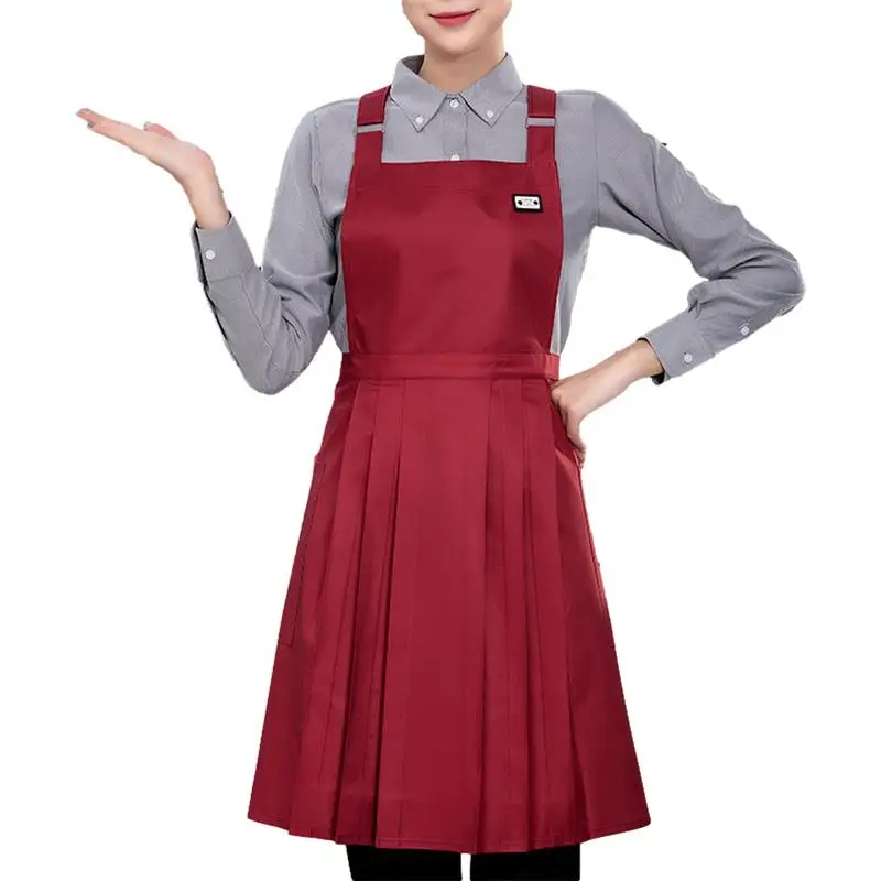 

Плиссированный фартук с карманом, водонепроницаемые, из полиэстера, однотонные фартуки, износостойкие и удобные для салона