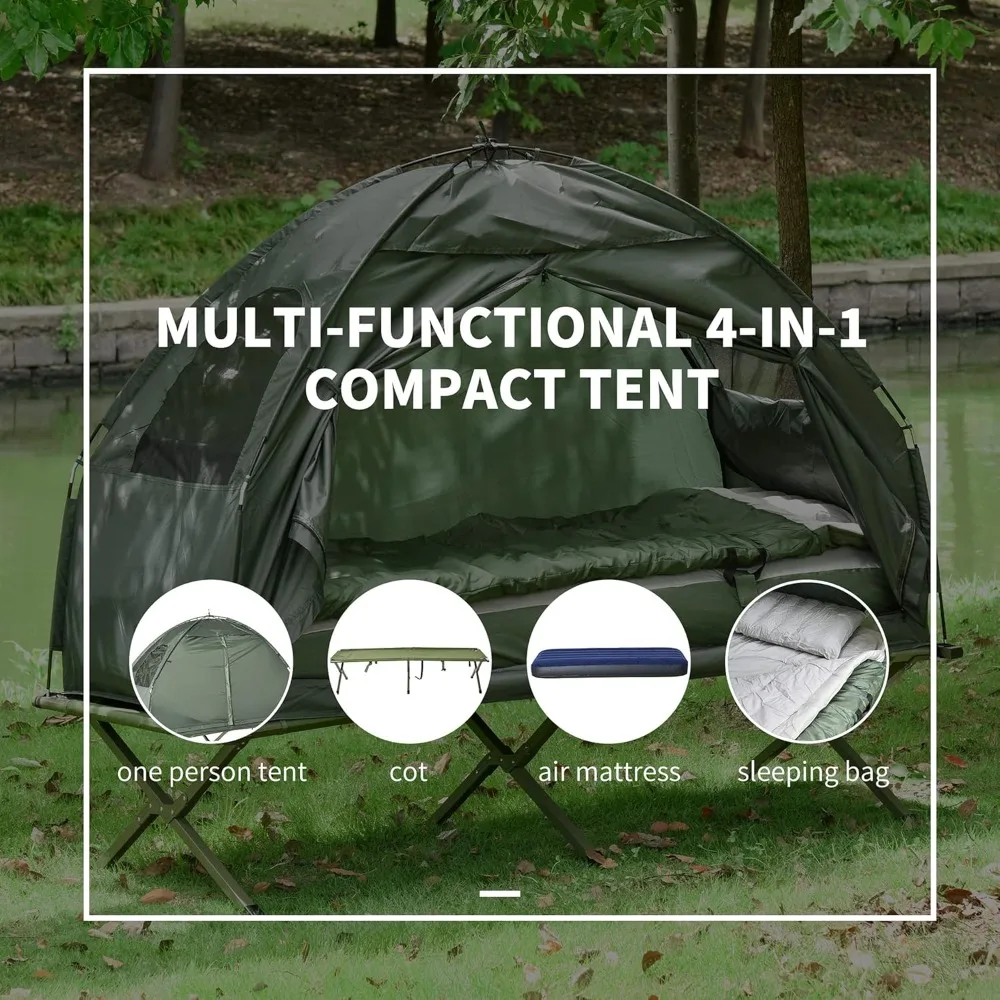 Elevated Tent with Sleeping Bag, Folding Camping Cots for Adults, Thick Air Mattress Pad, Portable Single Cot Camping Bed 2