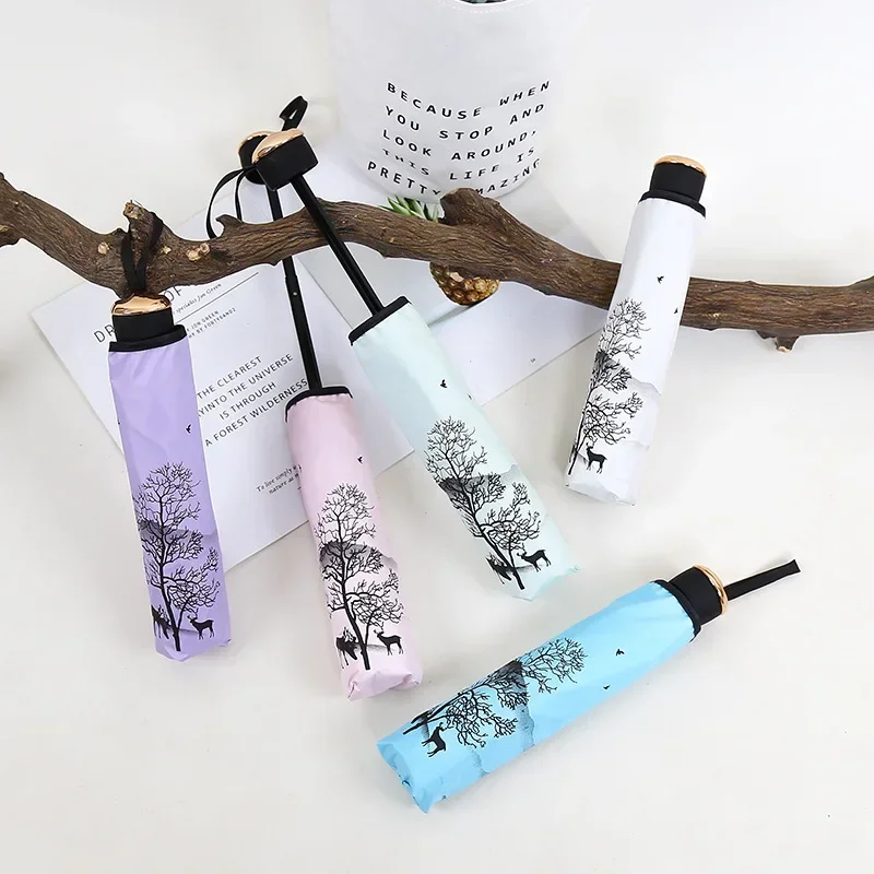 Ink Painting Umbrella ANTI-UV Foldable Umbrella Rain Women Chinese Style Windproof Fashion Umbrellas Female Gift