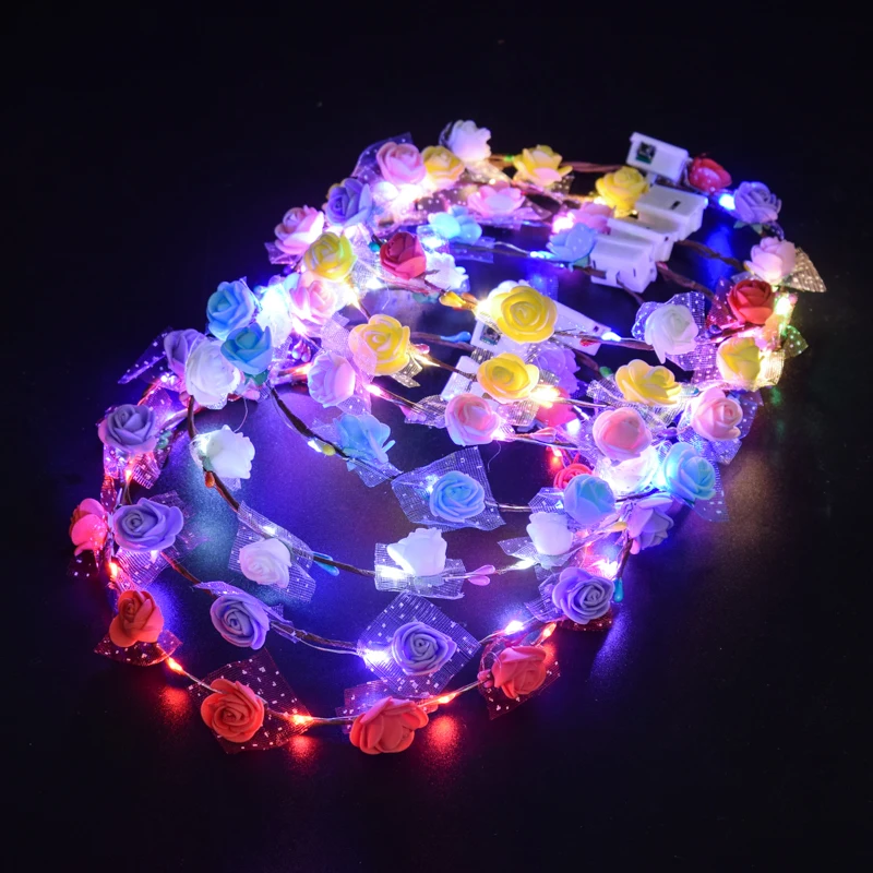 

Glowing Flower Wreath LED Garland Princess Crown Flower Headband Wreath Birthday Gift Festival Wedding Party Favors