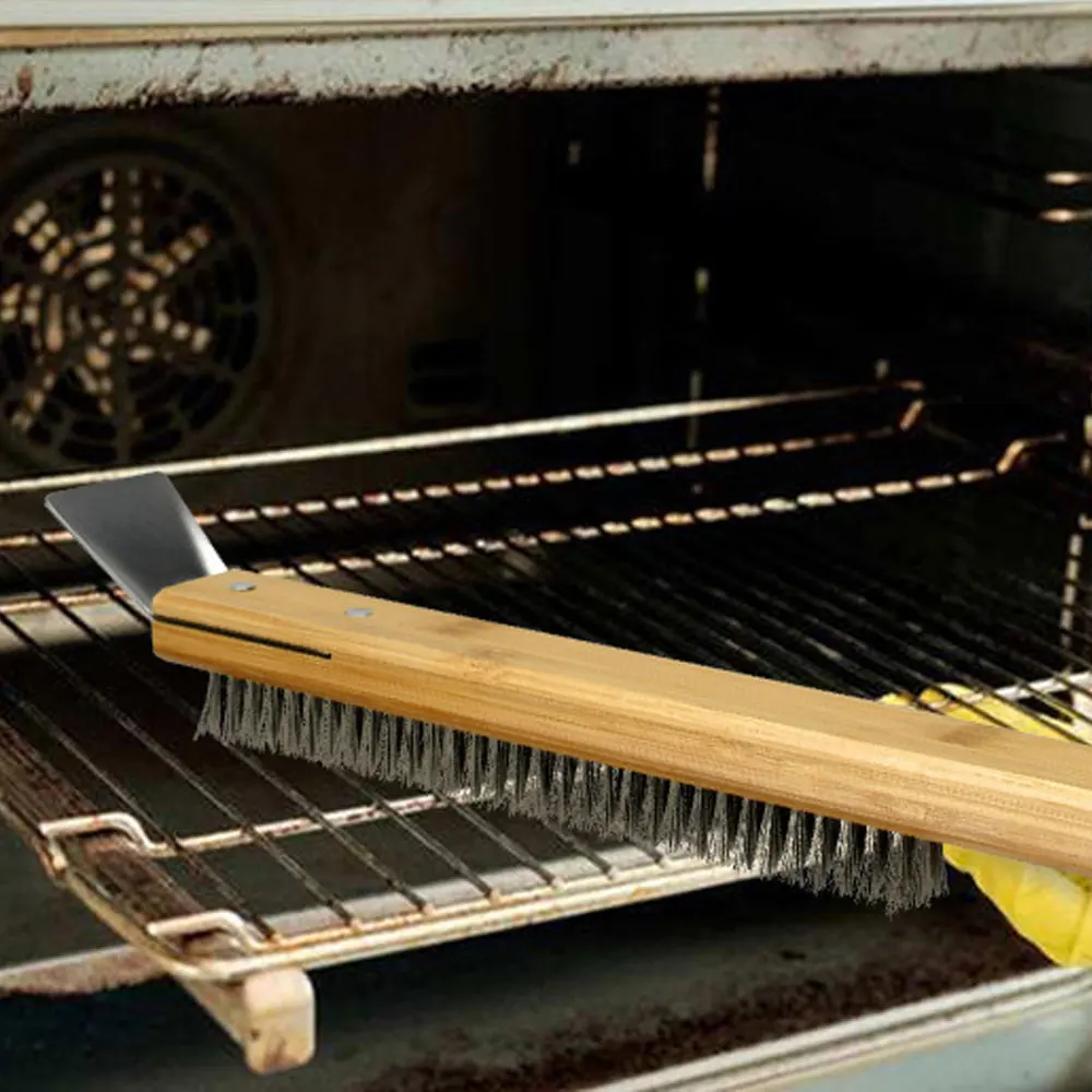 Oven Cleaning Brush Pizza Oven Copper Brush Bristle Brass Scraper Household Grill Cleaning Oven Brush with 22 inch Aluminium Handle