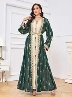 Islamic Ramadan Muslim Luxury Fashion Robe Middle Eastern Arab Dress Robe Embroidered Cardigan Vest Two Piece Dress Set 3