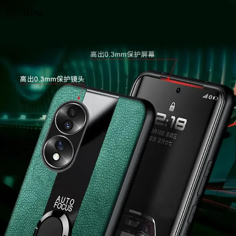 Premium PU Leather Plexiglass Case with Magnetic Ring Holder and Shockproof Design