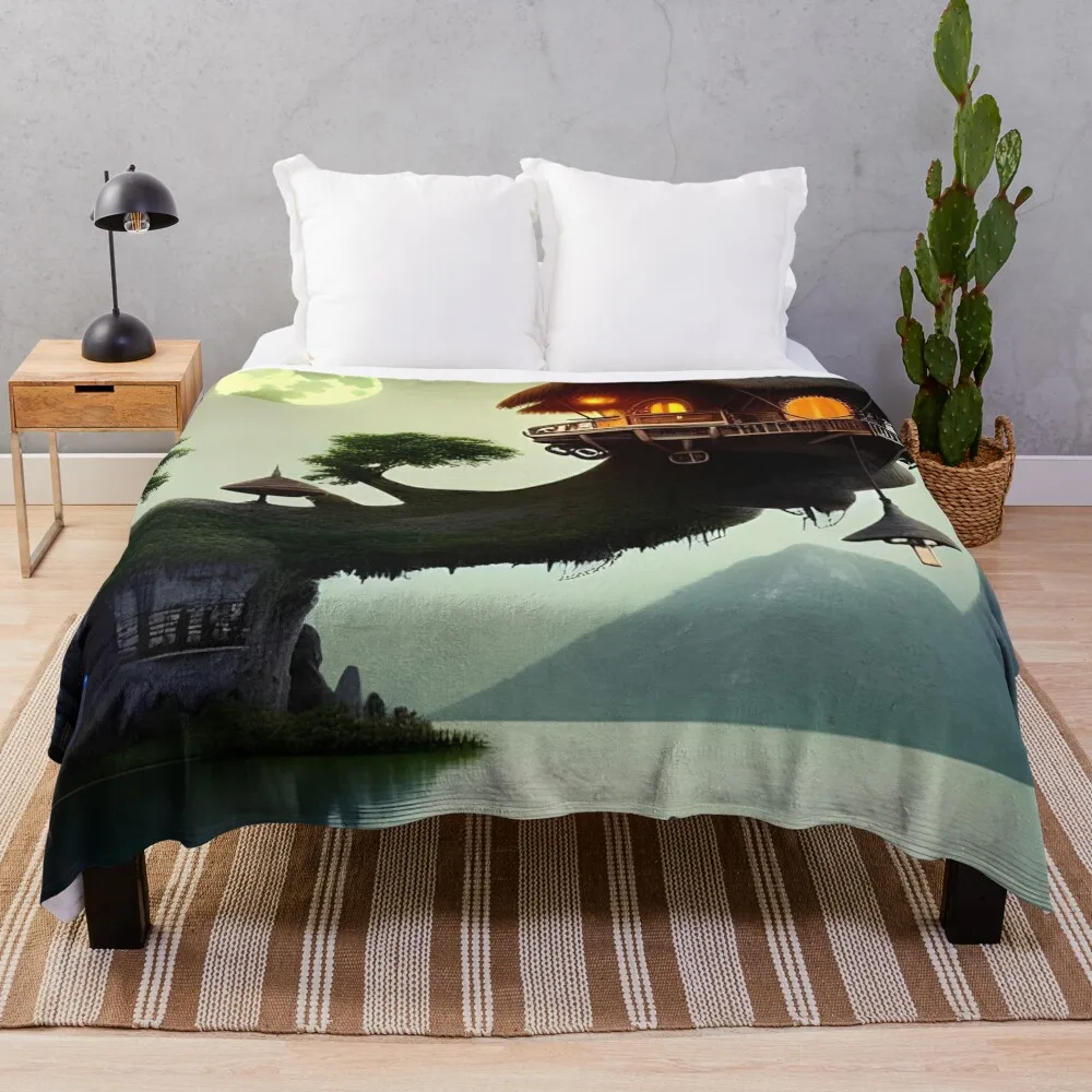 

Moonlit tree house generated by artificial intelligence Throw Blanket wednesday Extra Large Throw Furry Blankets