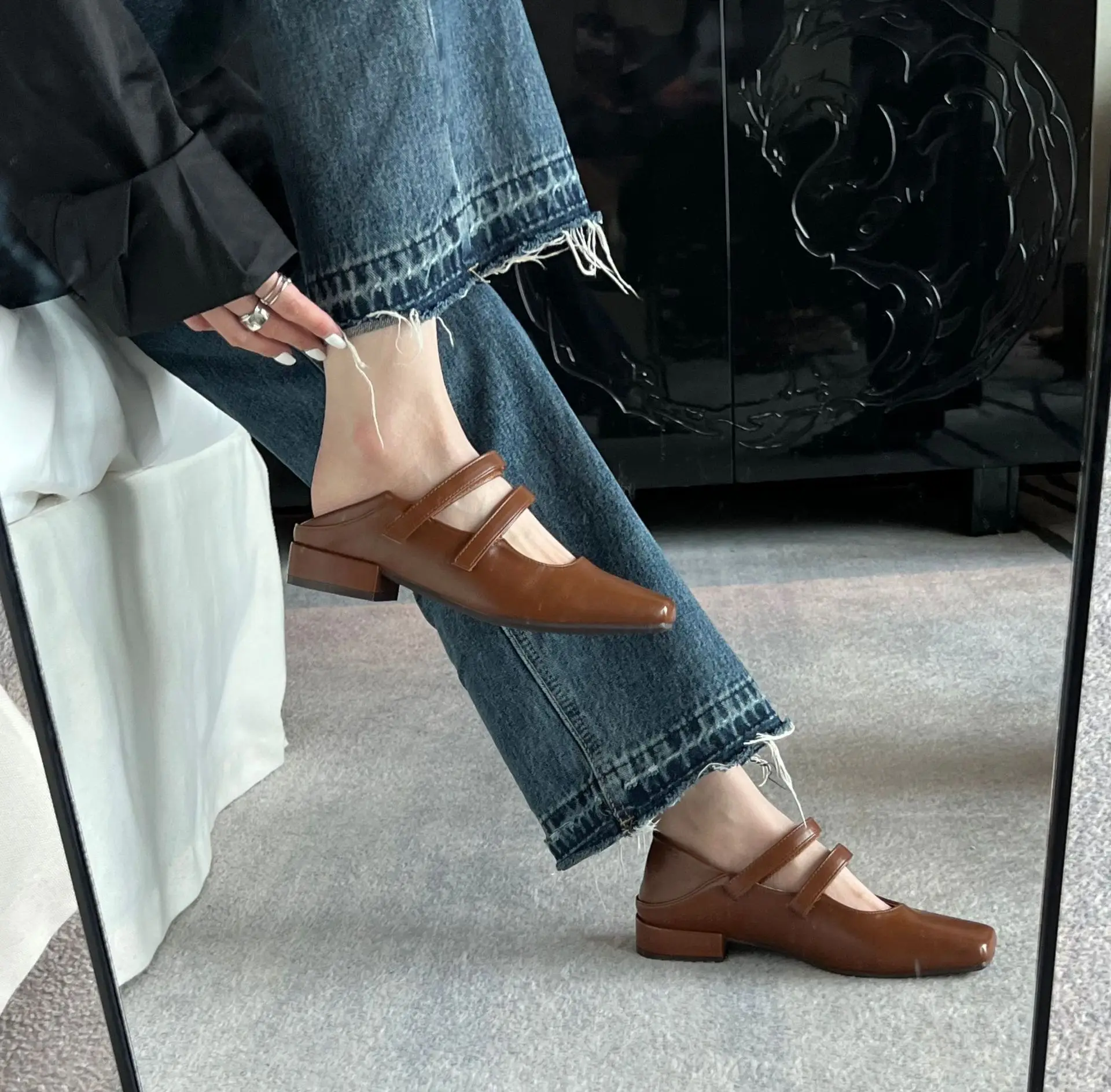 

Womens Derby Shoes Casual Female Sneakers Shallow Mouth Square Toe Slip-on Flats Clogs Platform Low Heels Leather New Slip On On