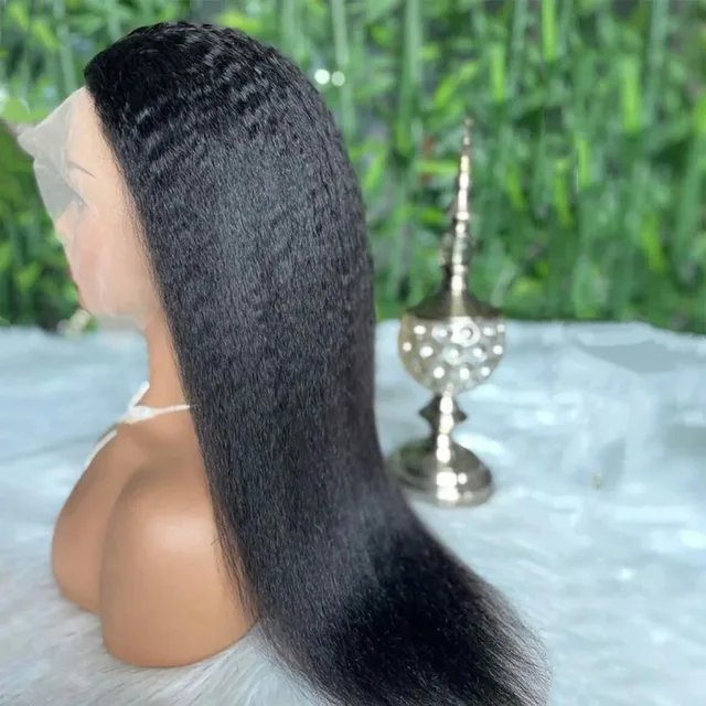 Perruque de cheveux humains lisses Kinky Yaki de 34 pouces, densité 250 %, avec dentelle frontale transparente 13x4 5x5HD pour femmes 1