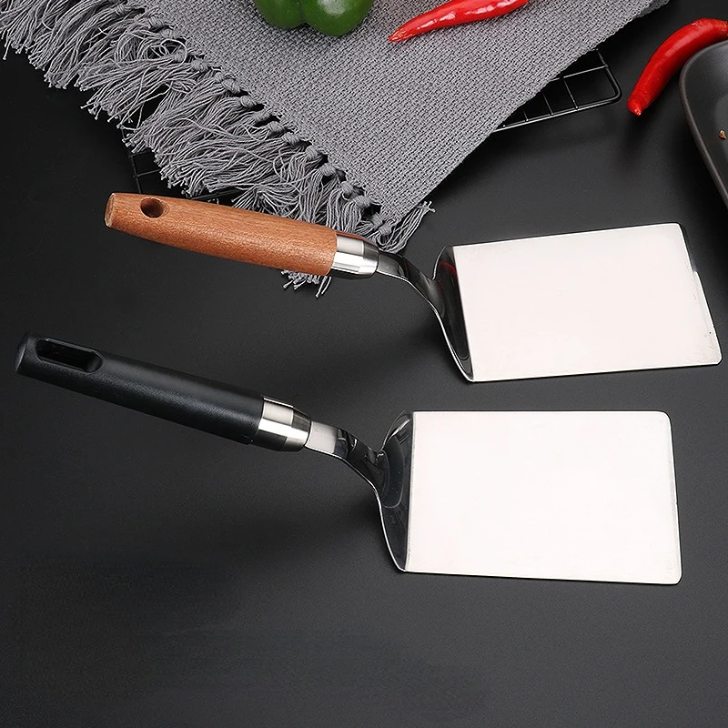 Stainless Steel Steak Spatula Pancake Scraper Turner Grill Beef Fried Pizza Shovel With Wood Handle Kitchen BBQ Tools pancake spatula