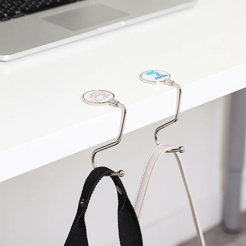 New Folding Portable Cartoon Word Desk Side Bag Hook Purse Handbag Hanger  Load-bearing Table Side Metal Hook Home Storage Gift