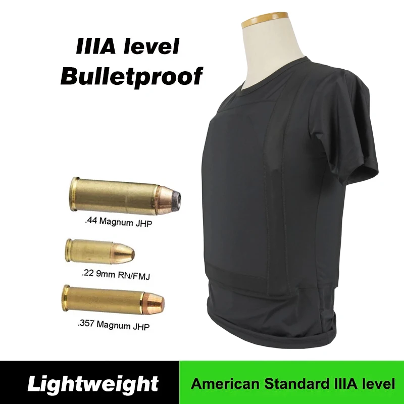 LightweightConcealedUSIIIANIJBulletproofTshirt9mmParaFMJ44