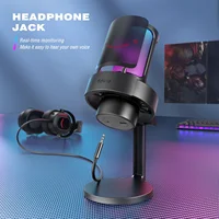 FIFINE Microphone de jeu avec contrôle RGB, touche d'extinction, microphone à condensateur pour bureau informatique avec filtre anti-poussière pour enregistrement et diffusion 4