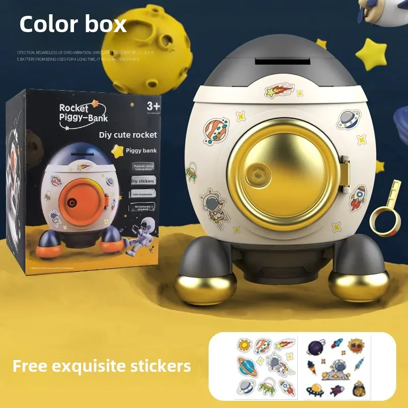 Large Capacity Rocket Shaped Money Box Children's Savings Jar Cute Decoration Fall Resistant Baby Birthday Gift Toy