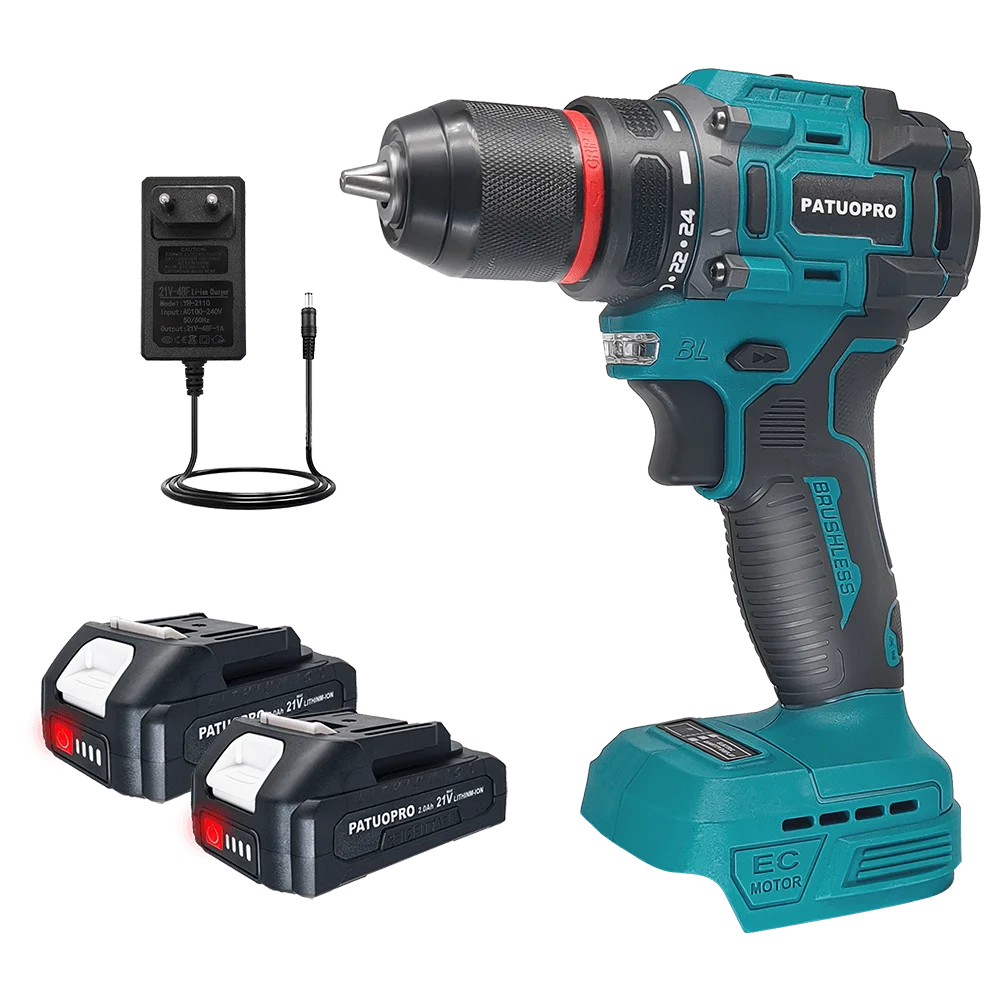 PATUOPRO Electric Drill Screwdriver, Brushless Cordless Handheld 10mm Two Speed 60 100N m Portable Power Tools For Makita 18V Battery