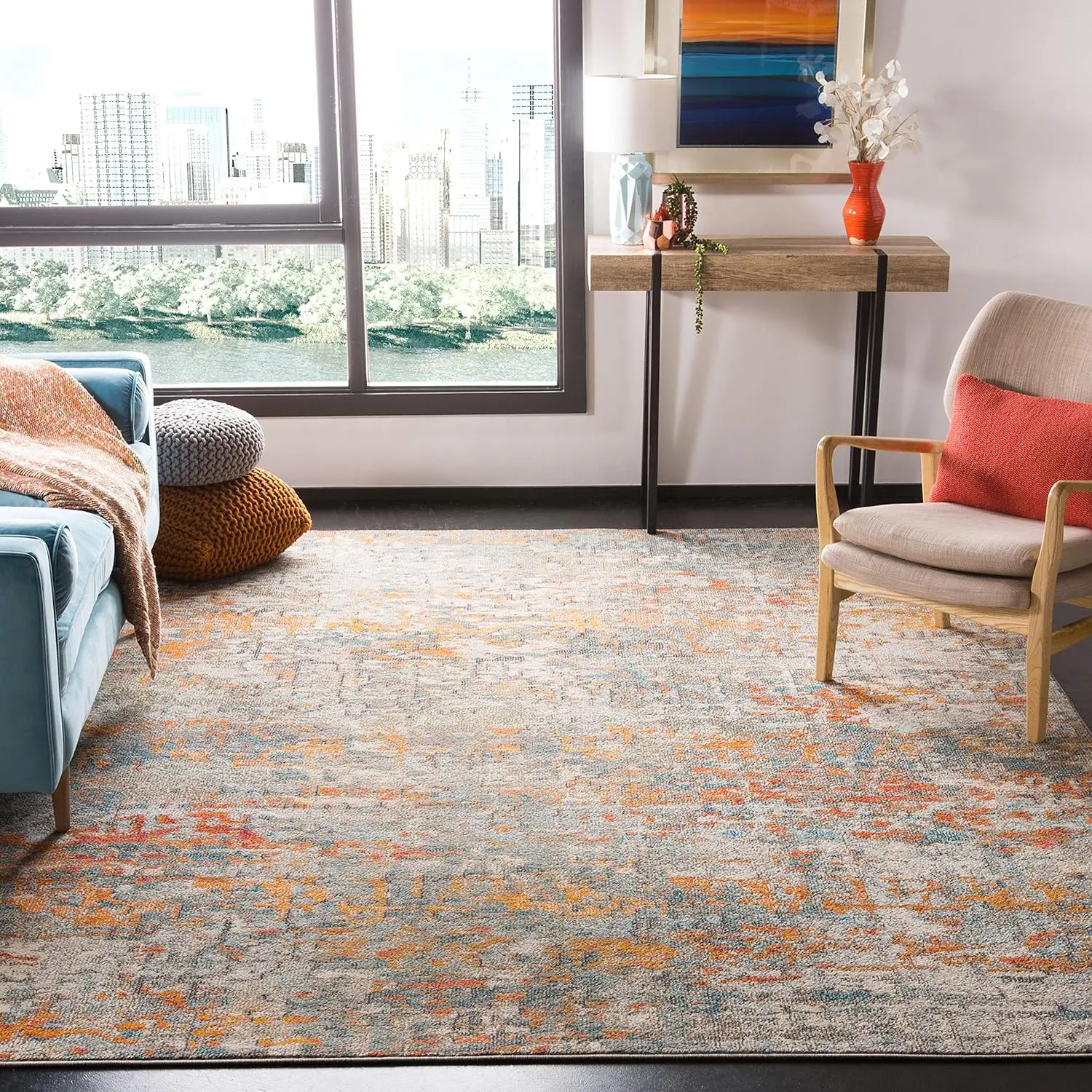 

Ковер большого размера SAFAVIEH Madison Collection X-12 'x 15', серый и оранжевый, современный абстрактный дизайн, не линяющий
