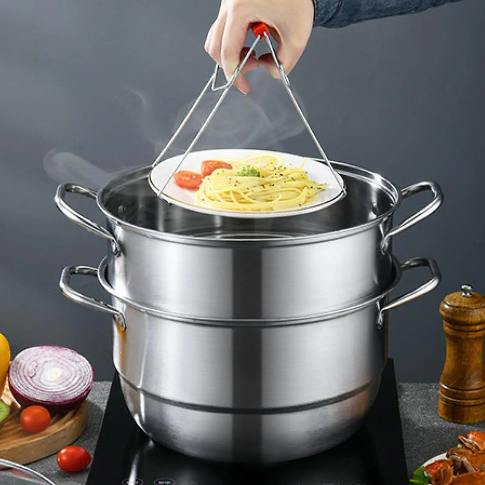 2/3 Tiers Stainless Steel Steamer Overlapping Steaming Pot Cookware Steamed Fish cooker General Induction Cooker Cooking Pan