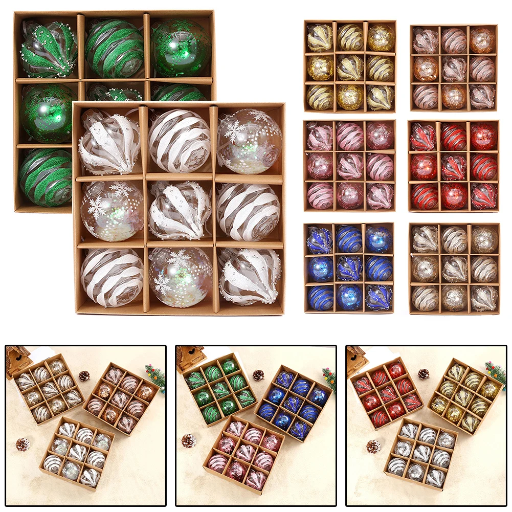 Description Picture 4 of item9pcs 8cm Christmas Ball Ornaments Xmas Tree Hanging Glitter Transparent Home Party Ornament Decor  Tree Decoration Balls