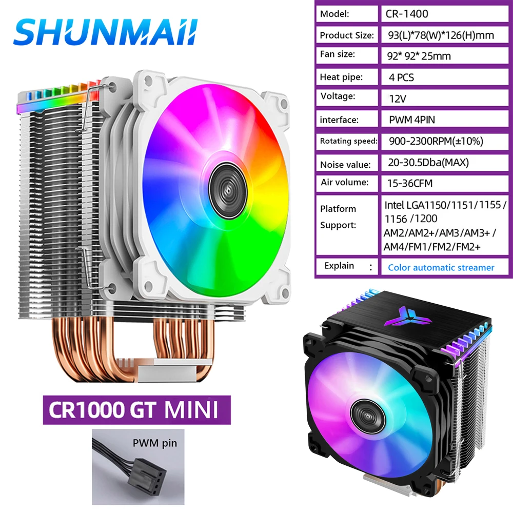 JONSBO CPU 냉각 온도 제어 유압 베어링, AMD 및 인텔용, 냉각 선풍기 PWM 4 핀, 92mm 냉각 선풍기, 4 히트 파이프, 12V