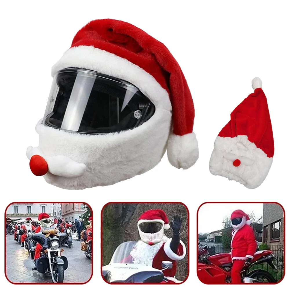 

New Santa Claus Helmet Cover Plush Christmas Hat For Motorcycle Helmet Happy New Year Party Supplies Xmas Cosplay Accessoories