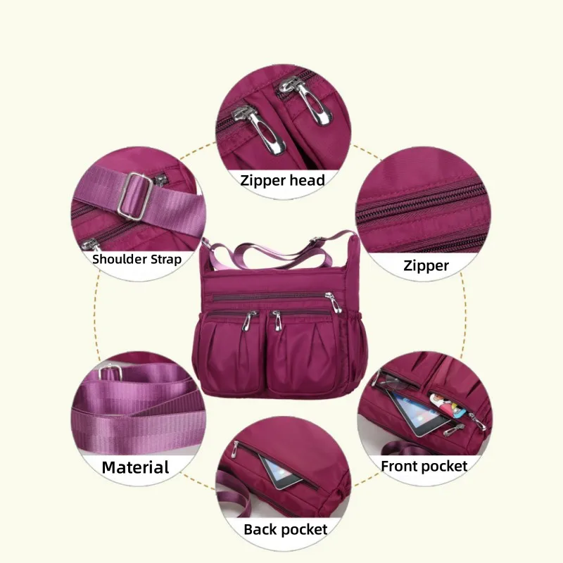 Waterproof Oxford Cloth Female Crossbody Bags Nylon Shoulder Bag Multi-pocket Handbag Large Capacity Messenger Bag Travel Bags