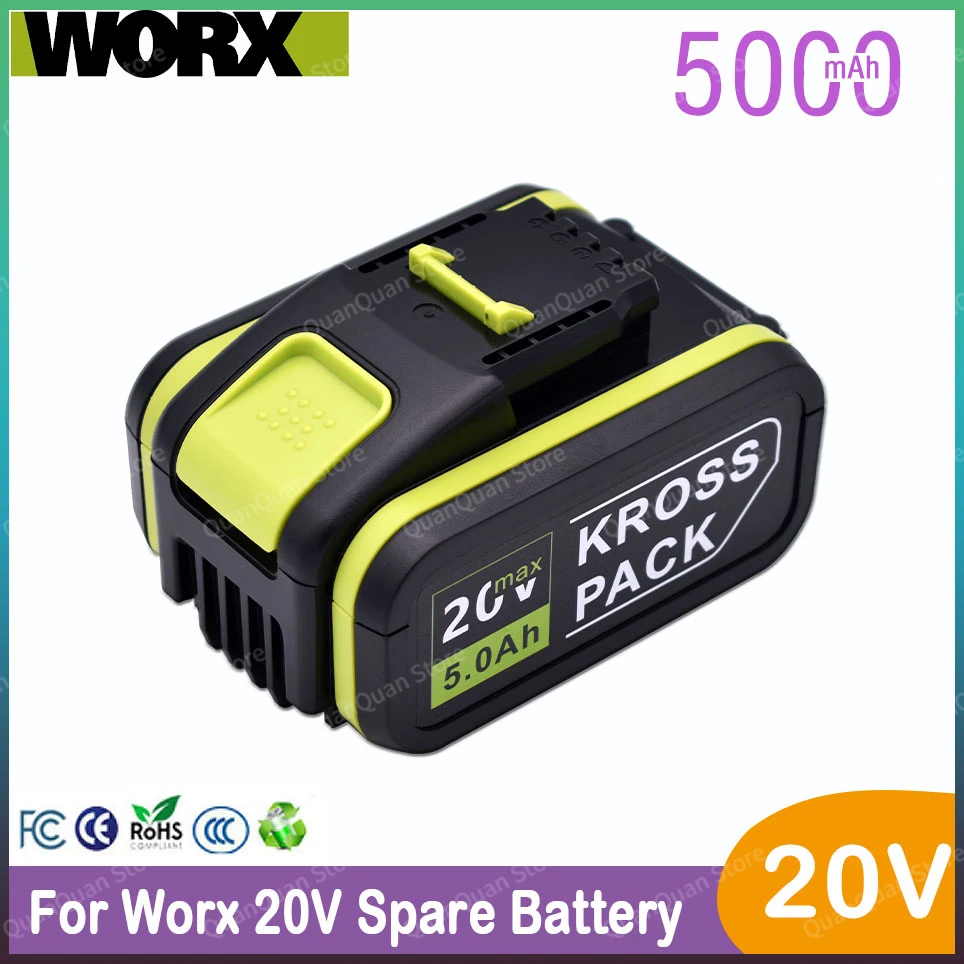 

Worx 20V 5.0Ah Li-ion Replacement Rechargeable Battery for Worx WA3551 WA3553 WX390 WX176 WX550 WX386 WX373 WX290 WX800 WU268