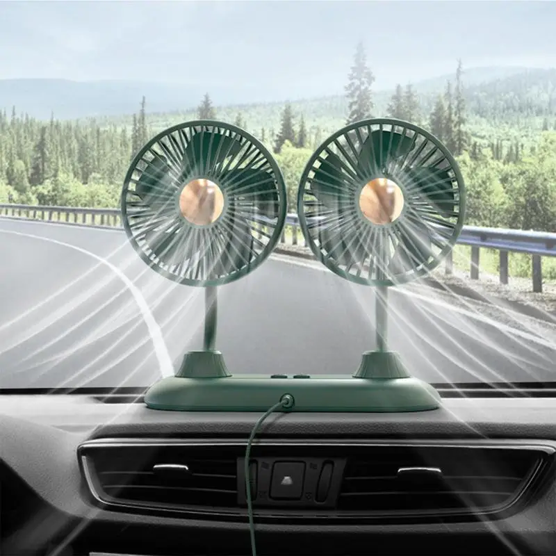 5V Car Dual Head Fan 360 Degree Rotating Adjustable 3 Speeds Air Cooling Low Noise USB Portable Vehicle Interior Accessories