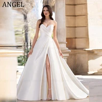 ANGEL Strapless Satin Wedding Dresses For Women Bridal Party Gowns Sexy High Slit свадебное платье Modern Custom Made 2024 1