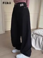 Women's Sweet Casual Full Length Baggy Denim Trouser Retro Emo Harajuku Loose Jeans Letter Embroidery High Waist Y2K 2000s Pants - Image 3