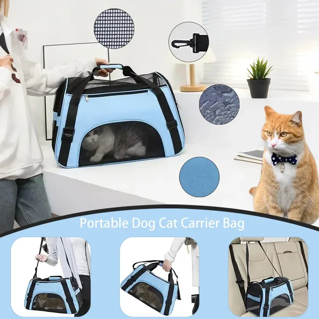 Portable Dog Cat Carrier Bag Foldable Mesh Breathable Pet Travel Handbag Outgoing Transport Bag For Cats Small Dogs Puppy Kitten 4