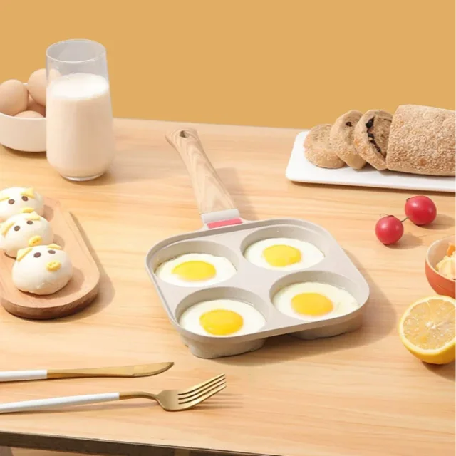 Padella per uova a quattro fori con coperchio Padella antiaderente Mini pietra di mica per uso domestico Padella per colazione Macchina per friggere le uova Utensile da cucina 2