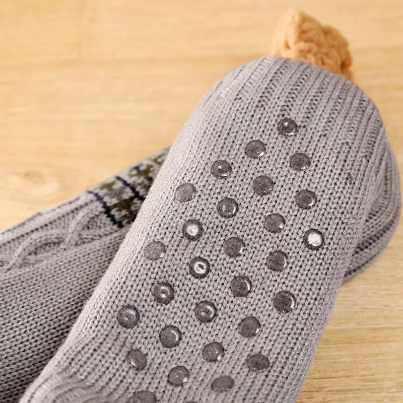 Men's Winter Indoor Home Slippers Socks Women’s Floor Socks Knitted Adult Plus Fleece Carpet Sock Bedroom Sleeping Sock Non-slip