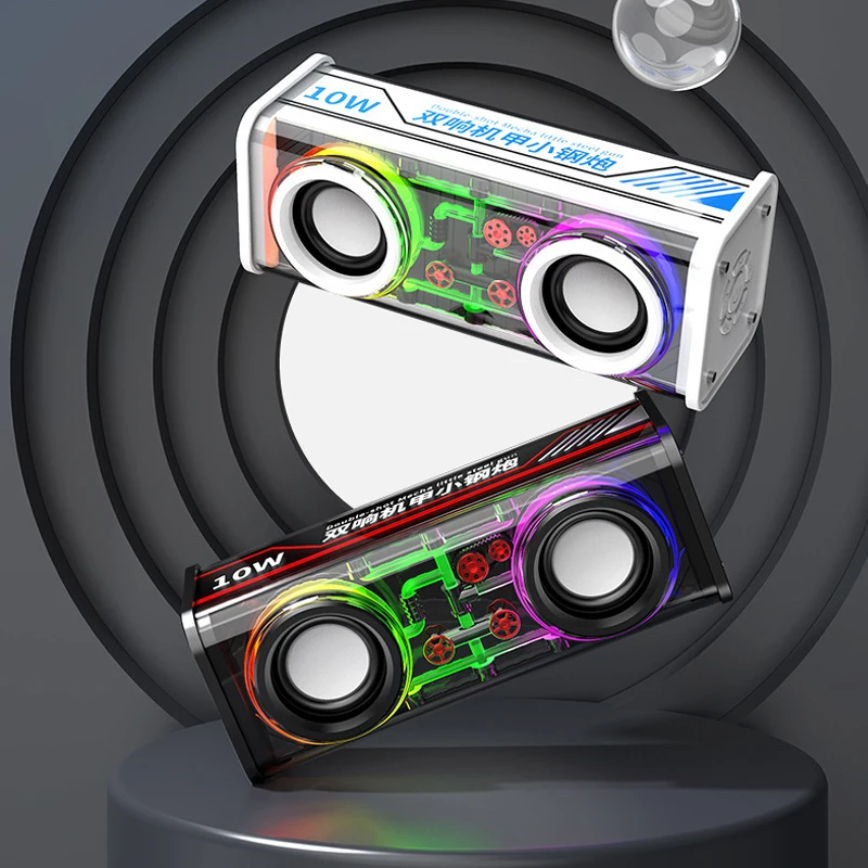 V8 Wireless Bluetooth 5.0 Transparent Mecha Speakers Double Bass Diaphragm Subwoofer TWS Mini Party RGB Light Loudspeaker