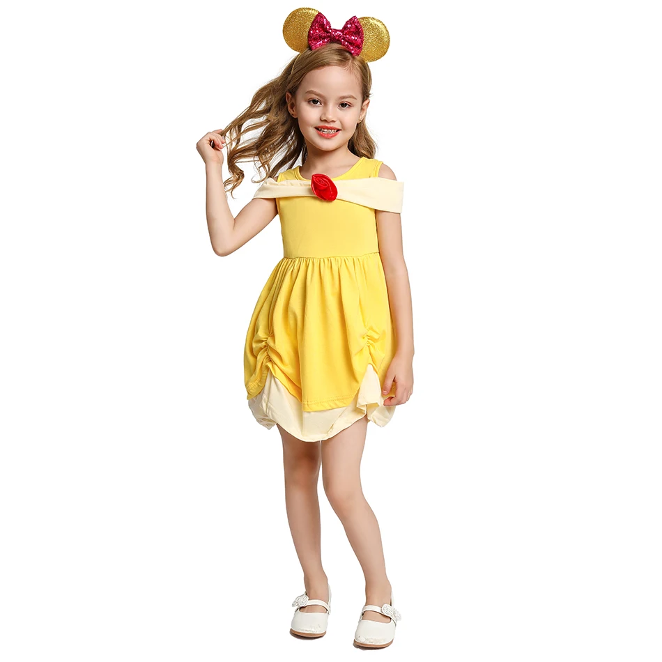 Kids Summer Casual Dress Elsa Anna Princess Baby Girls Clothes Vestido Mermaid Moana Snow White Belle Birthday Party Costume girls dress princess costume kids clothes