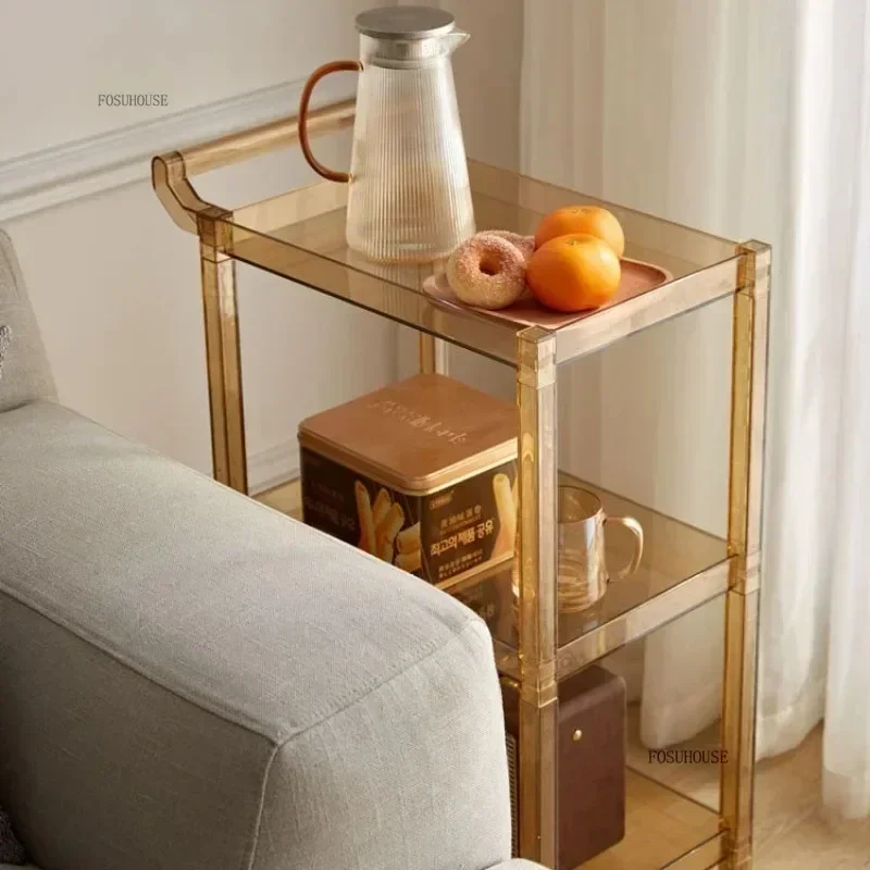 Modern Plastic Transparent Acrylic Kitchen Cart Household Storage Shelf Hand Cart Portable Trolley Living Room Side Table y w