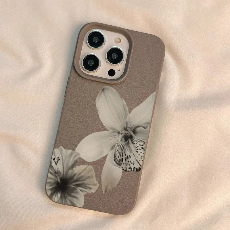 Elegant Black & White Floral Pattern Lichee Soft Phone Case Cover