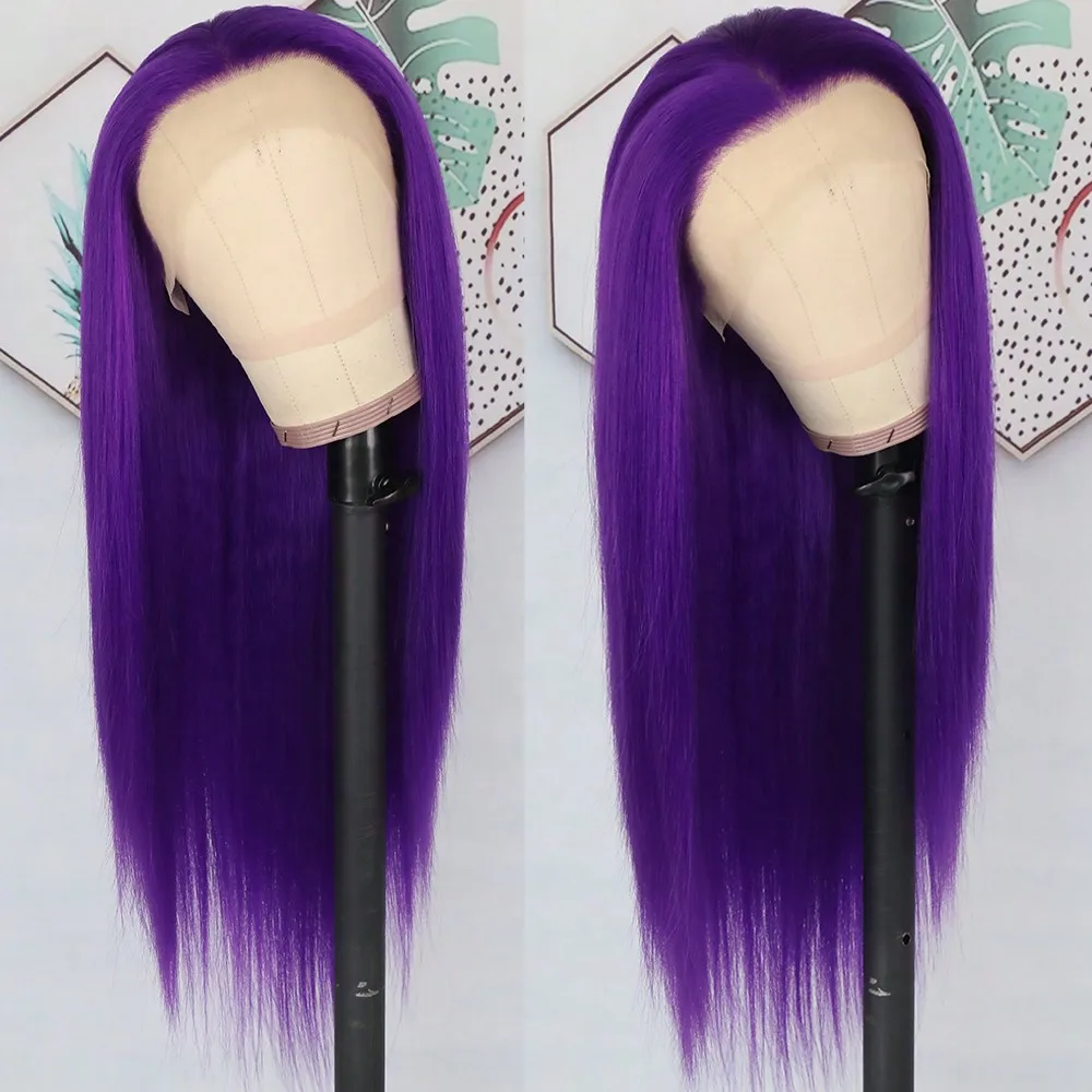 Stunning Purple Synthetic Lace Front Wig 26 Inch Long Straight Hair Wigs 13X4 HD Lace Wigs Dark Purple Colored Wigs for Dialy